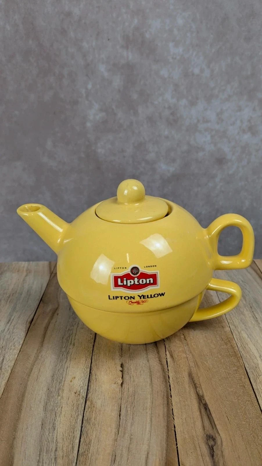 Ensemble Lipton vintage théière tasse empilable jaune – photo 2